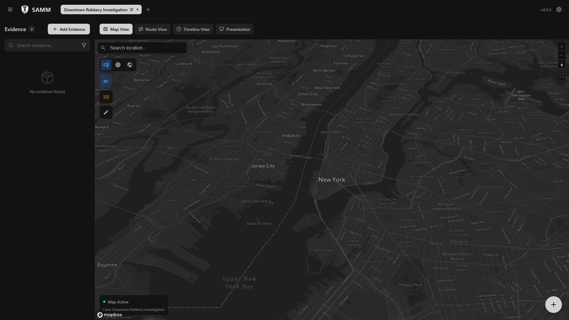 S.A.M.M. Professional Interface - Evidence Mapping View