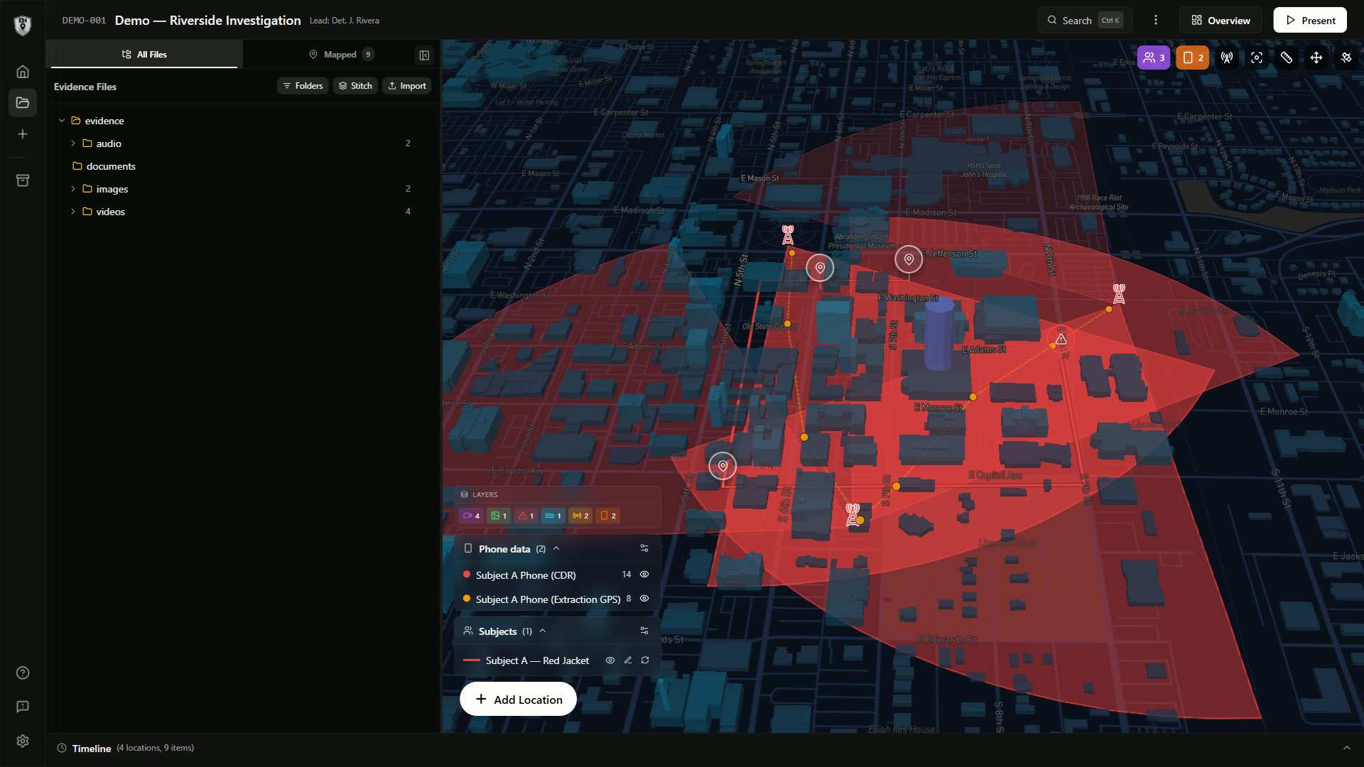 Cell phone record analysis with tower sectors and extraction GPS points on the map